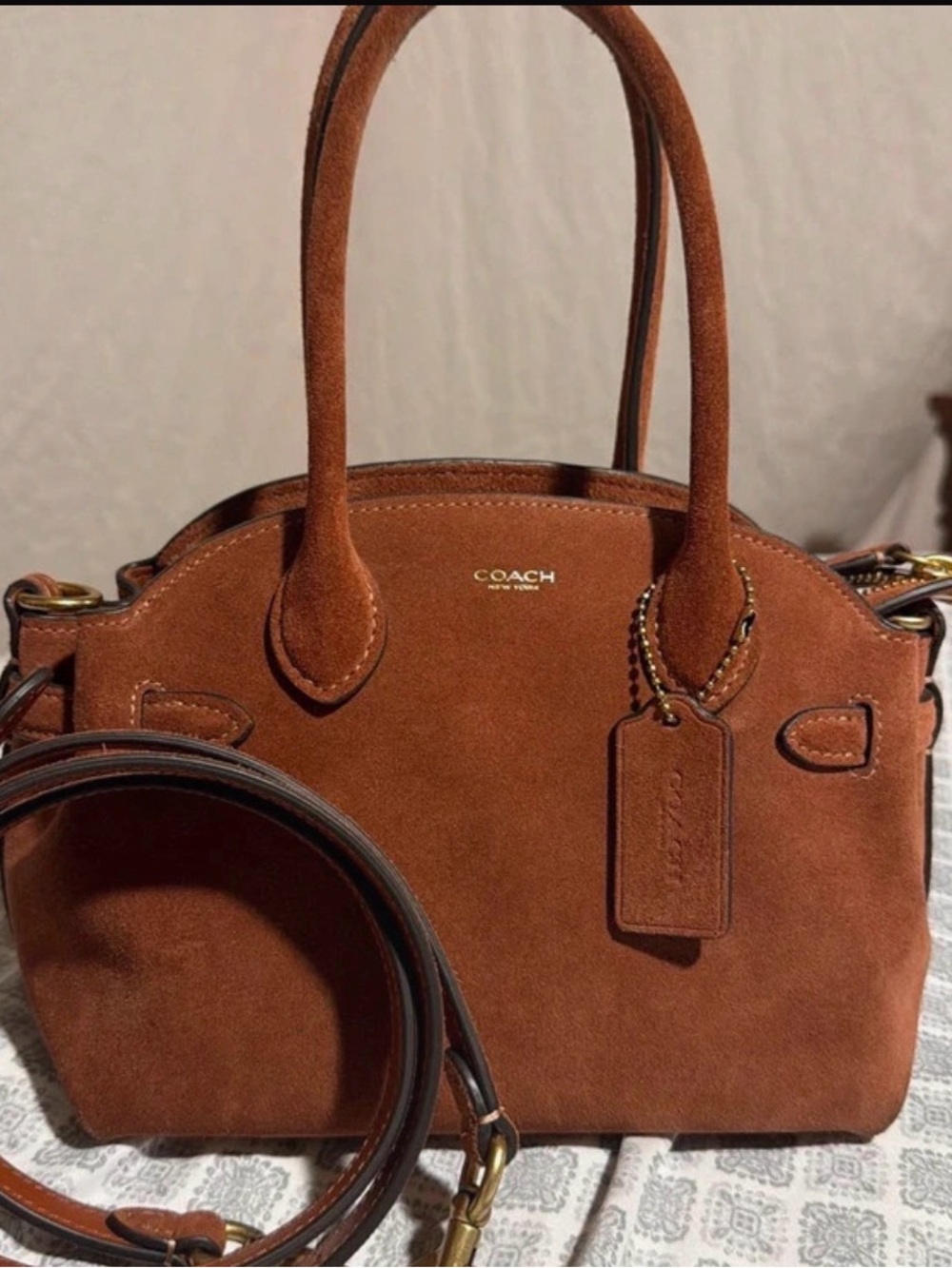 Coach Empire 21 Brown Suede Satchel Crossbody Bag - NWOT